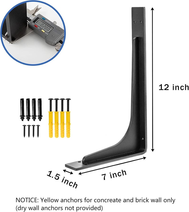 Firmetal 12"x 7"Shelf Bracket ,L Shelf Brackets,max Load 300lbs, Vertical Angle, Premium Alloy Metal Heavy Duty Shelf Bracket, high Strength Mounting Hardware , countertop Support, Pack of 4. (12INCH x 7INCH) - Image 2